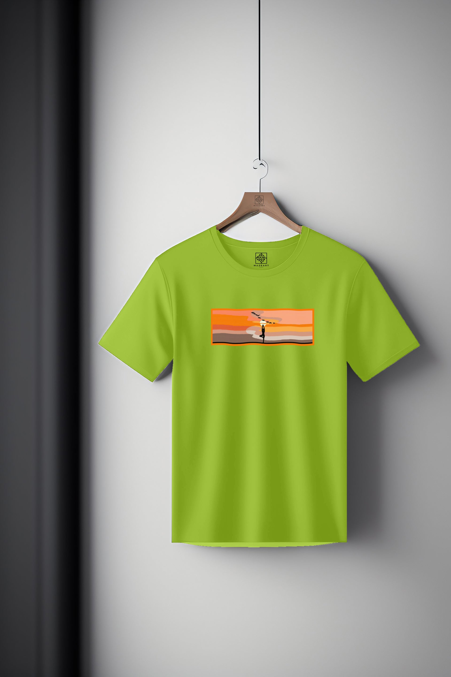 Silhouette meditating girl sunset background Tee